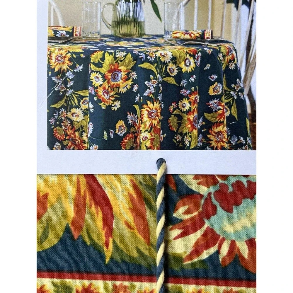 April Cornell Marguerite Floral Tablecloth 70” Round Dark Turquoise Cotton New